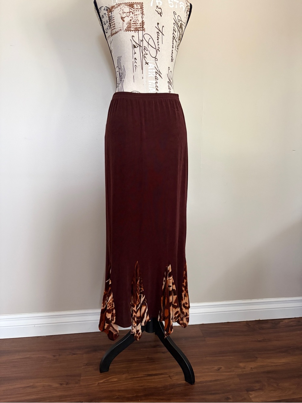 Vintage 90’s Brown Boho Fairy Leopard Print Maxi Skirt - Picture 3 of 8